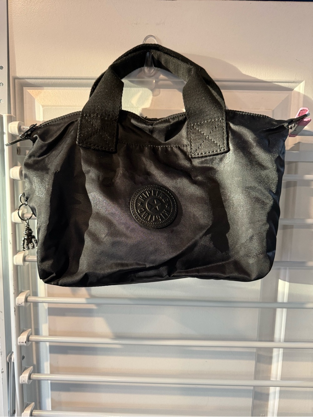 Kipling Black Nylon Small Top-Handle Tote with Key Charm
